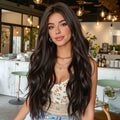 Women's -Resistant Long Curly Wig with Rose Net - Dark Brown/Black -Looking Loose Waves, -Stylable Fiber Hair for Daily Wear, Parties, Christmas & Valentine's Day (No glue/Spray needed)