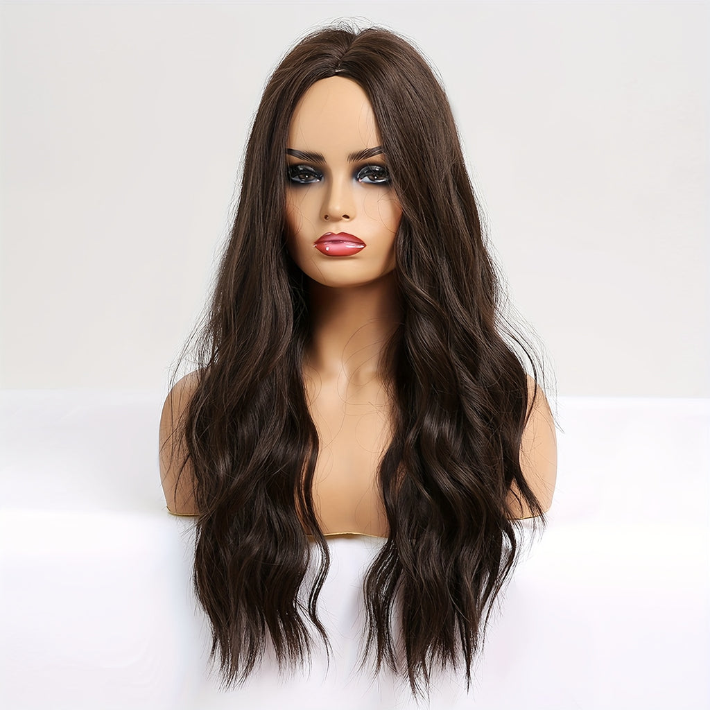 Women's -Resistant Long Curly Wig with Rose Net - Dark Brown/Black -Looking Loose Waves, -Stylable Fiber Hair for Daily Wear, Parties, Christmas & Valentine's Day (No glue/Spray needed)