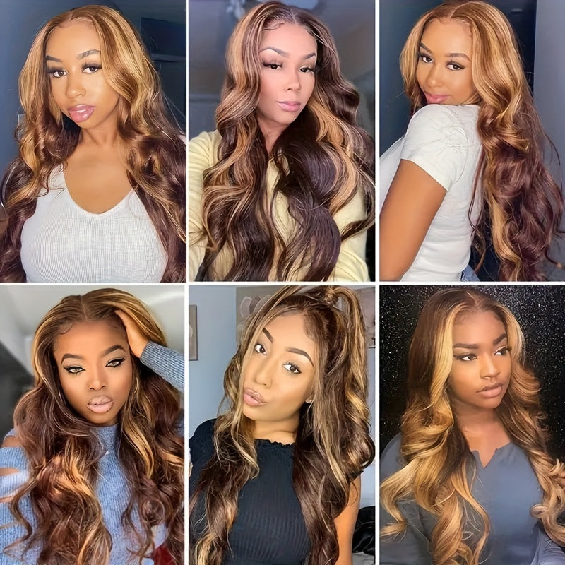Highlight 4x4 Lace Front Wig Body Wave Human Hair Wigs For Women P4/27 Ombre Honey Blonde Body Wavy 4x4 Lace Closure Human Hair Wig 150%