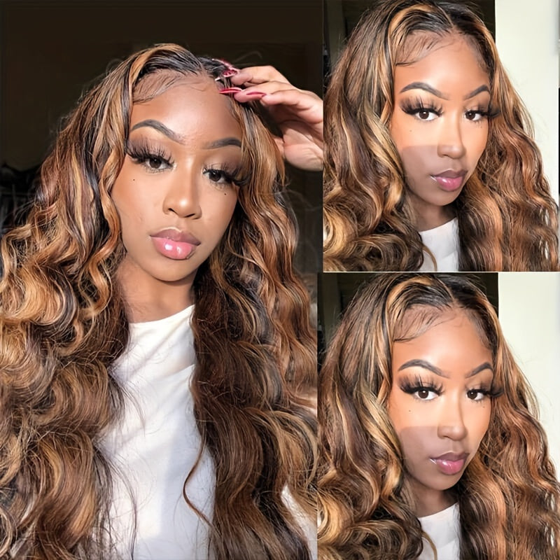 Highlight 4x4 Lace Front Wig Body Wave Human Hair Wigs For Women P4/27 Ombre Honey Blonde Body Wavy 4x4 Lace Closure Human Hair Wig 150%