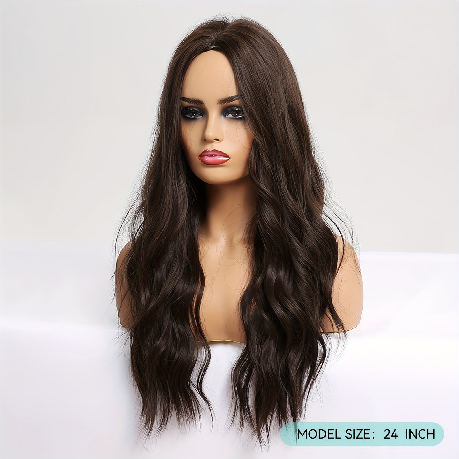 Women's -Resistant Long Curly Wig with Rose Net - Dark Brown/Black -Looking Loose Waves, -Stylable Fiber Hair for Daily Wear, Parties, Christmas & Valentine's Day (No glue/Spray needed)