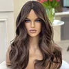 European Hair 13*6 Lace Front Wig with Natural Hairline Pre-Plucked Glueless Wave Highlighted Brown Color Transparent Lace