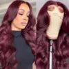European Hair 13*6 Lace Front Wig with Natural Hairline Pre-Plucked Glueless Wave Highlighted Brown Color Transparent Lace