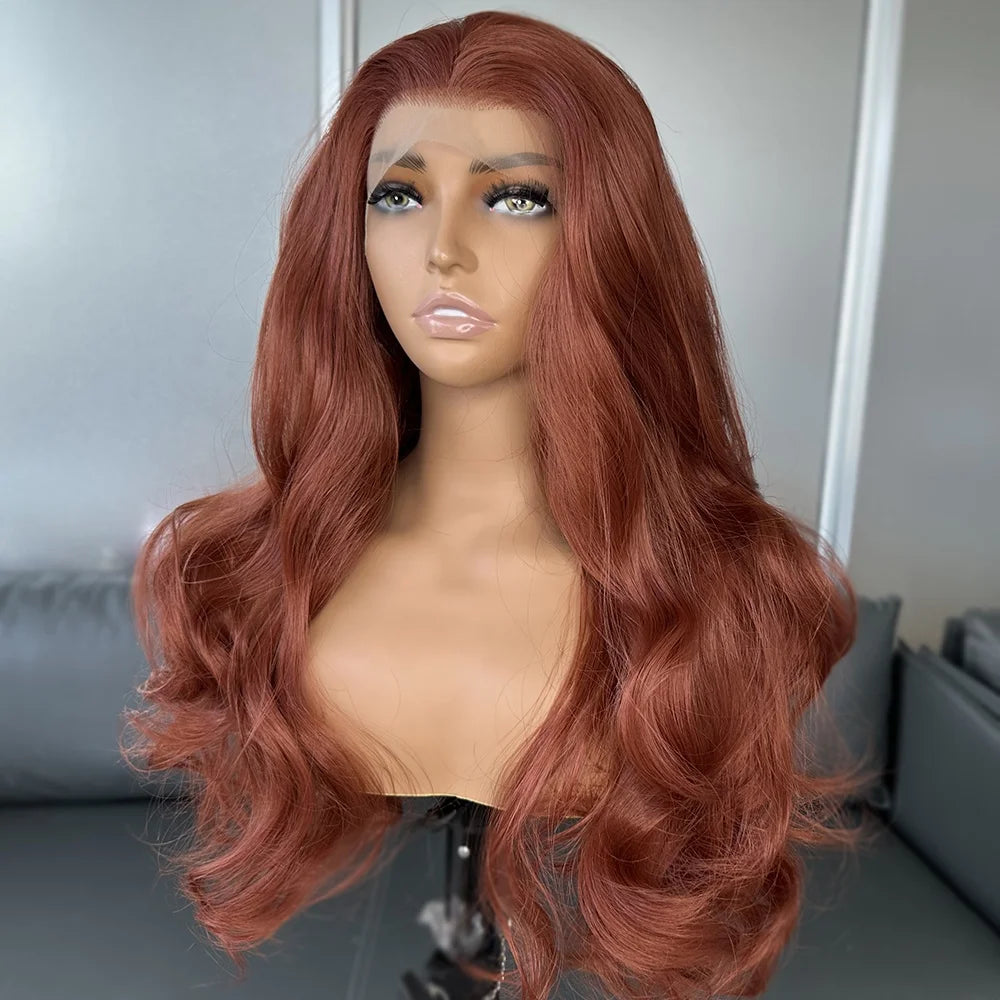 Long Body Wavy Copper Red Wigs Futura Fiber Hair 13x6 Heat Resistant Synthetic Lace Front Wig for Black Women
