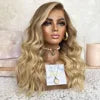 European Hair 13*6 Lace Front Wig with Natural Hairline Pre-Plucked Glueless Wave Highlighted Brown Color Transparent Lace