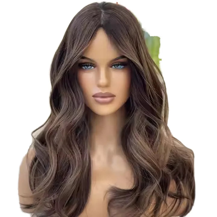 European Hair 13*6 Lace Front Wig with Natural Hairline Pre-Plucked Glueless Wave Highlighted Brown Color Transparent Lace