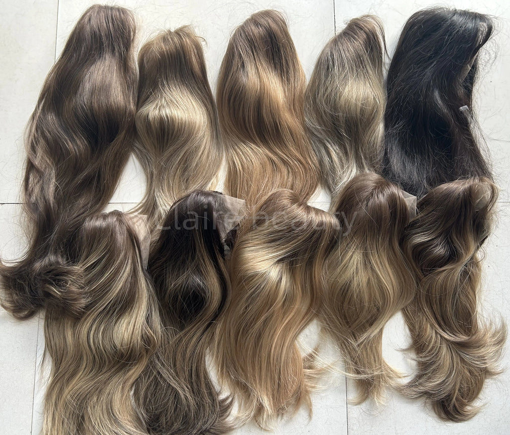 Top Quality Highlights Color Human Hair Jewish Wig Invisible HD Lace Front Wig Swiss Lace Top Jewish WigFor White Women