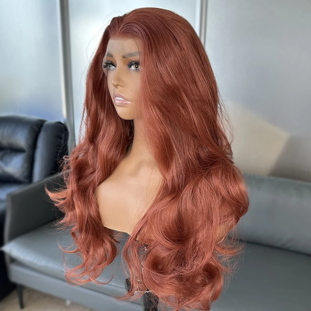 Long Body Wavy Copper Red Wigs Futura Fiber Hair 13x6 Heat Resistant Synthetic Lace Front Wig for Black Women