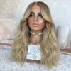 European Hair 13*6 Lace Front Wig with Natural Hairline Pre-Plucked Glueless Wave Highlighted Brown Color Transparent Lace
