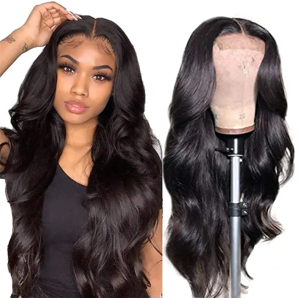 Body Wave 4x4 Transparent Lace Front Human Hair 180% Density for Women Malaysia Pre Plucked With Baby Hair Wigs Natural Color