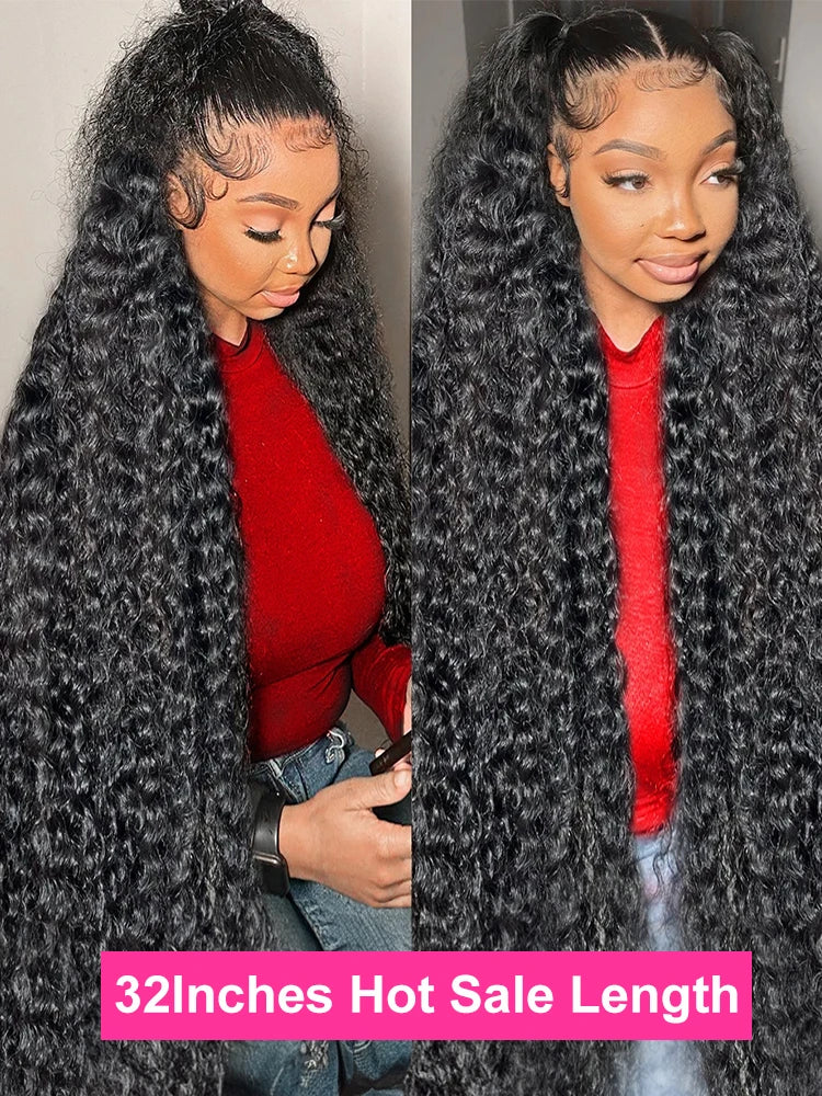 30 40Inch Curly Wigs 13x6 HD Transparent Lace Frontal Human Hair Deep Wave Frontal Wig 250% Density Raw Hair Brazilian For Women