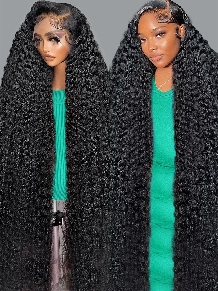 30 40Inch Curly Wigs 13x6 HD Transparent Lace Frontal Human Hair Deep Wave Frontal Wig 250% Density Raw Hair Brazilian For Women