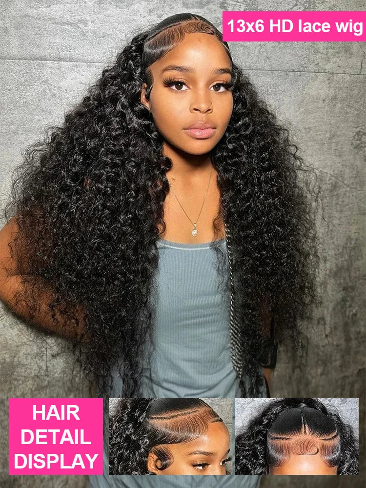 30 40Inch Curly Wigs 13x6 HD Transparent Lace Frontal Human Hair Deep Wave Frontal Wig 250% Density Raw Hair Brazilian For Women
