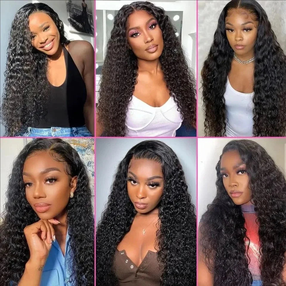 Long Deep Wave Black Color Synthetic 13X4 HD Lace Frontal Wig For Black Women Prepucked Bleach Knots Glueless Wig Daily Party