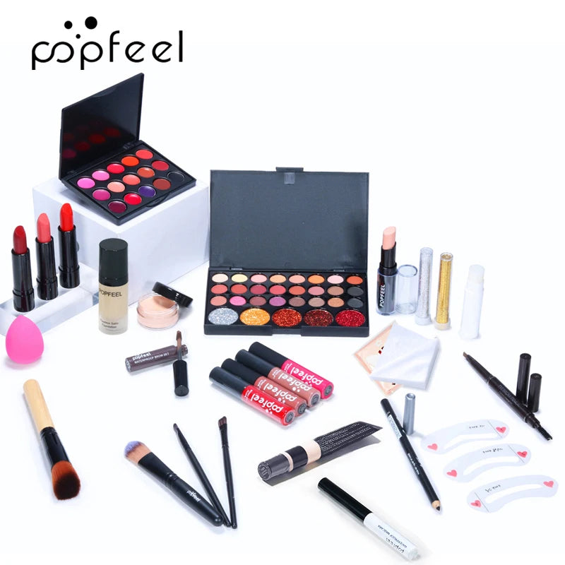 POPFEEL Christmas Makeup Set - Complete Collection of Eyeshadow, Foundation, Lipstick for Holiday Celebrations and Everyday Glam