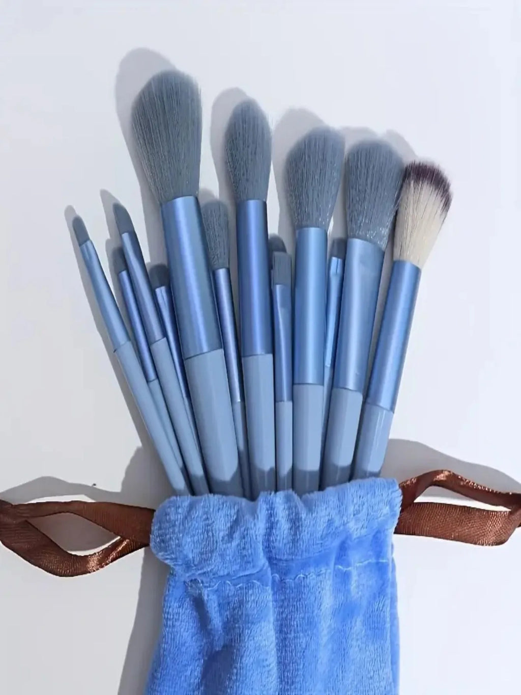 Professional 13-Piece Blue Makeup Brush Set with Blending Sponge & Powder Puff - Complete Cosmetic Kit for Flawless Foundation