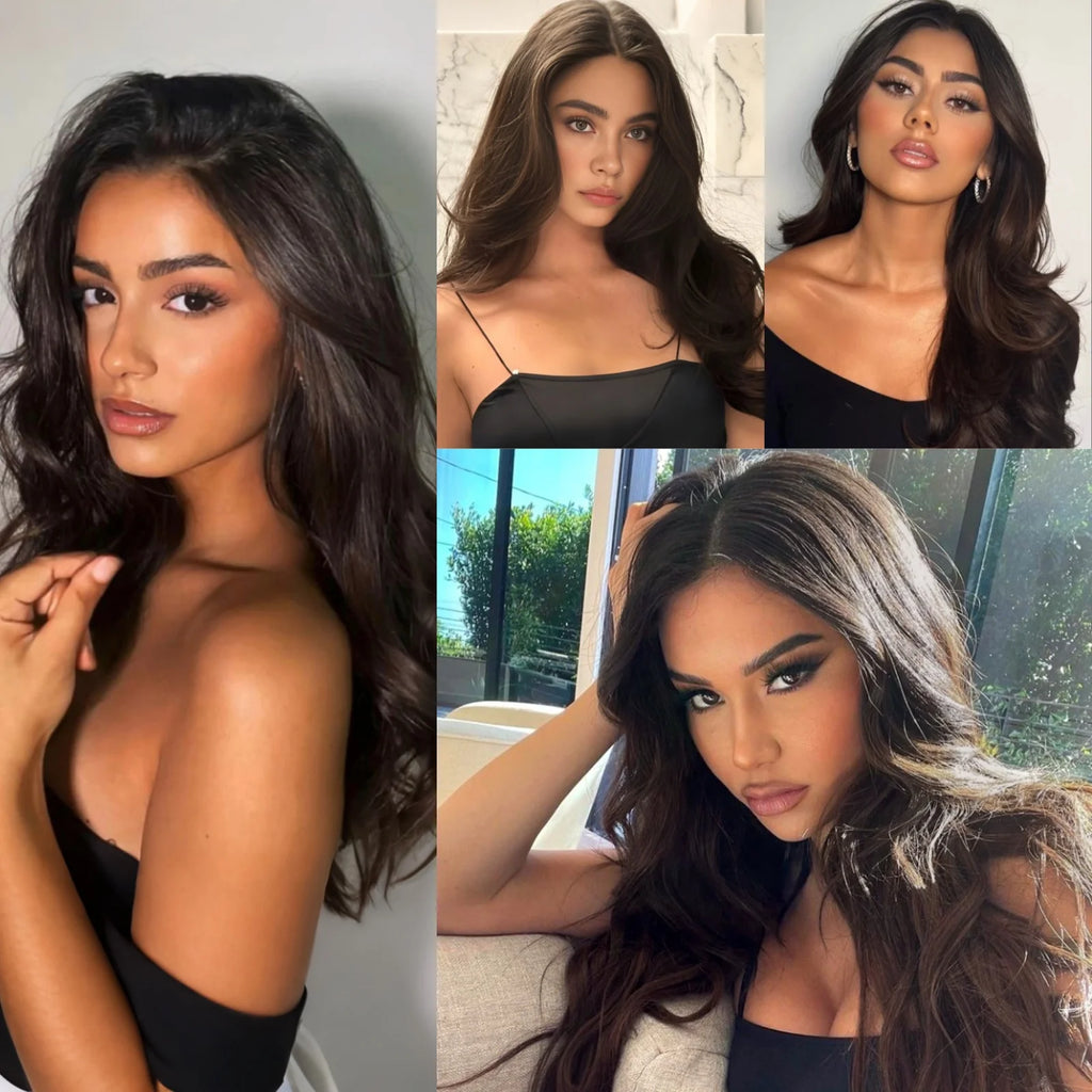 Chocolate Brown Loose Body Wave Synthetic Hair Free Part Dark Brown Brunette Long Wavy Natural Curly Lace Front Wigs for Women