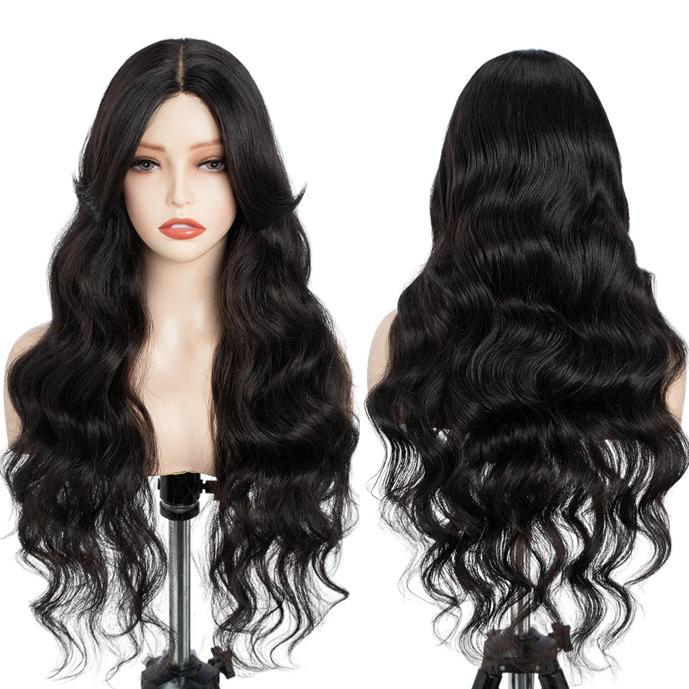 Synthetic Lace Wigs For Black Women Long 28 inch Body Wave Wavy Middle Part Lace Wig Ombre Blonde Brown Cosplay Wigs