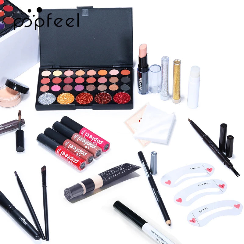 All in One Makeup Kit Full Makeup Kit Gift for Women Teen Girl Nude Eyeshadow Foundation Primer Brush Nude Lipgloss