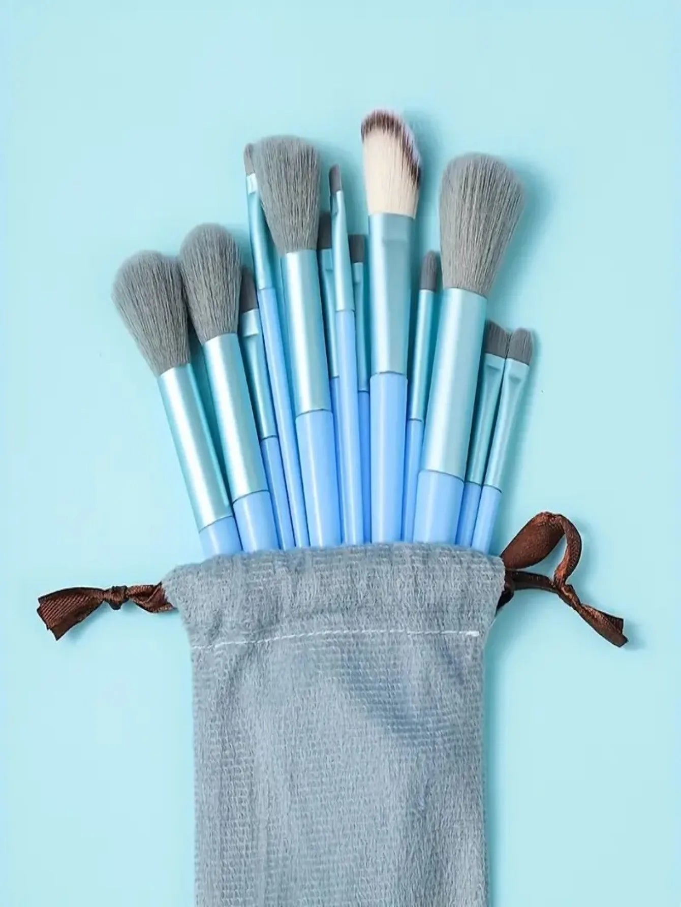 Professional 13-Piece Blue Makeup Brush Set with Blending Sponge & Powder Puff - Complete Cosmetic Kit for Flawless Foundation