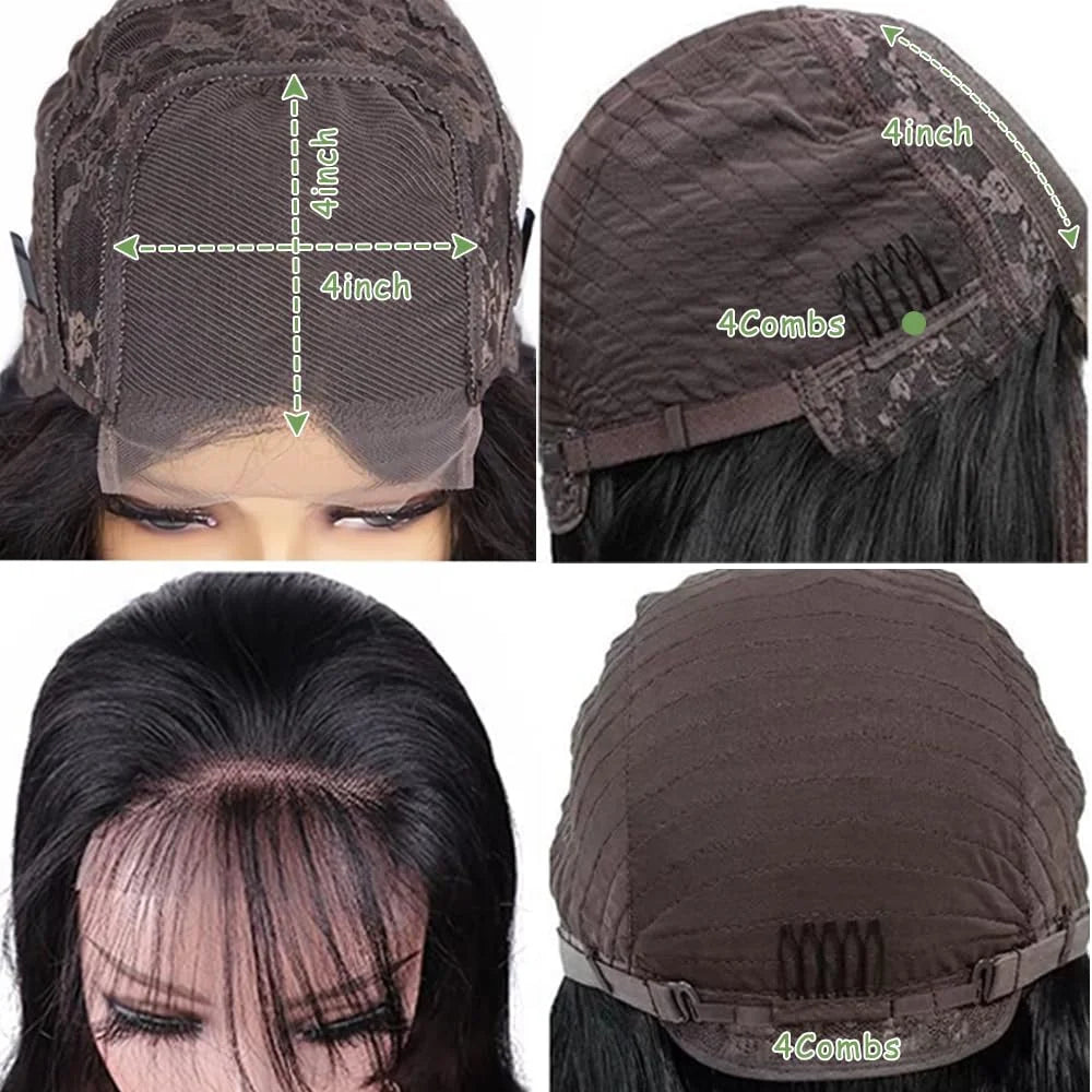 Body Wave 4x4 Transparent Lace Front Wigs Human Hair for Women Malaysia Body Wave With Baby Hair Wigs 180% Density Natural Color