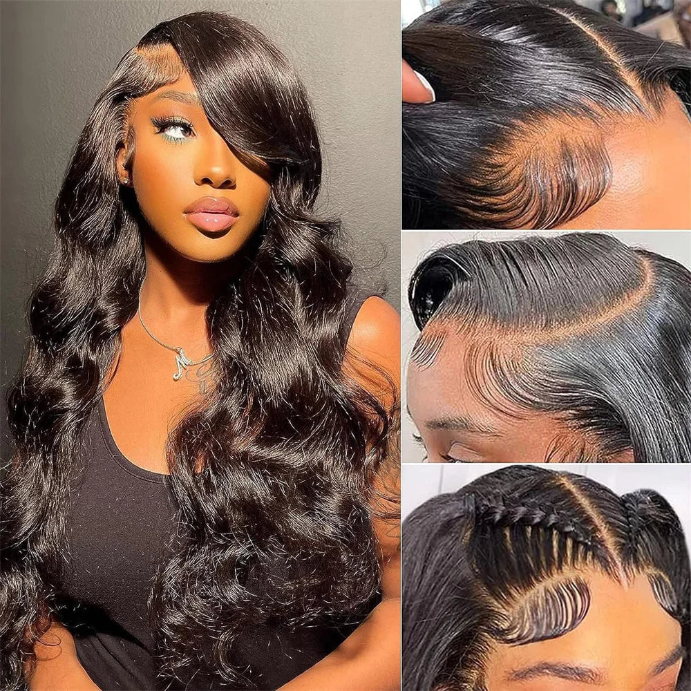 Body Wave 4x4 Transparent Lace Front Wigs Human Hair for Women Malaysia Body Wave With Baby Hair Wigs 180% Density Natural Color