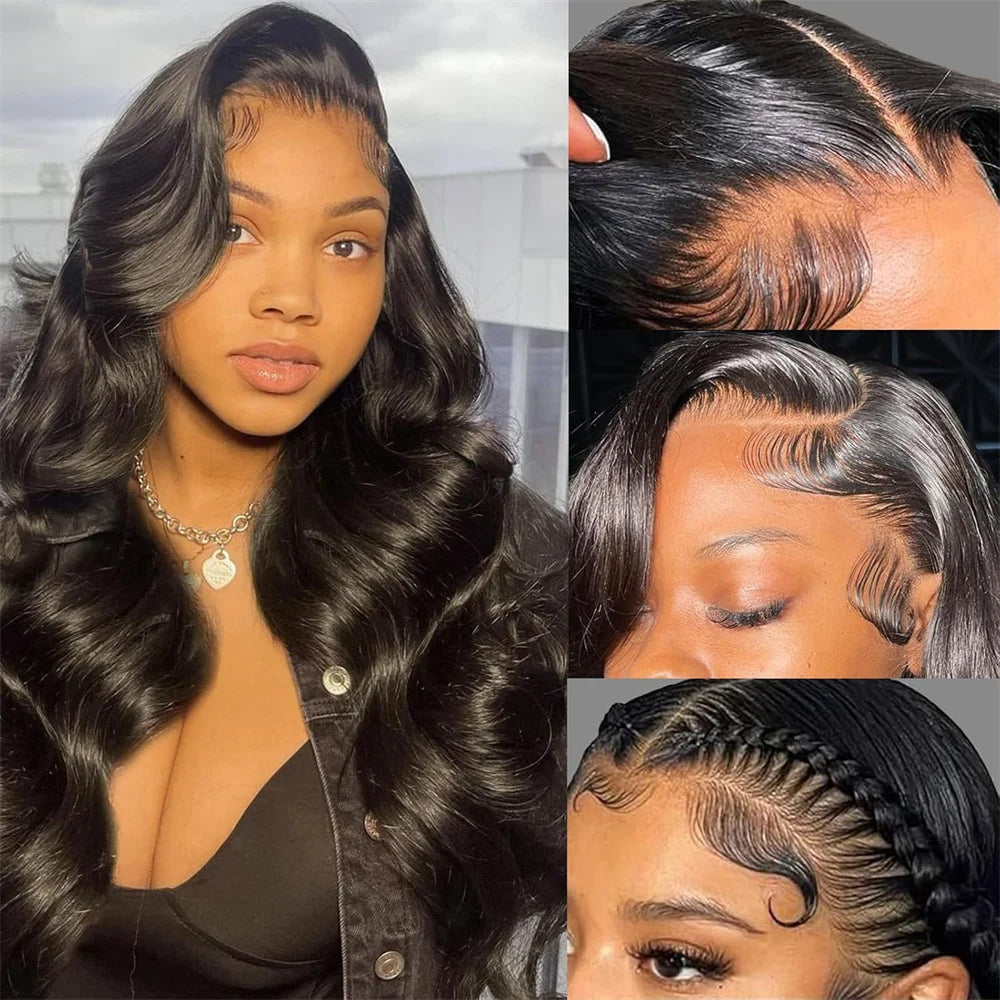Body Wave 4x4 Transparent Lace Front Wigs Human Hair for Women Malaysia Body Wave With Baby Hair Wigs 180% Density Natural Color