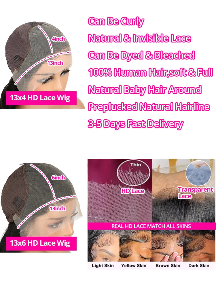 30 40Inch Curly Wigs 13x6 HD Transparent Lace Frontal Human Hair Deep Wave Frontal Wig 250% Density Raw Hair Brazilian For Women