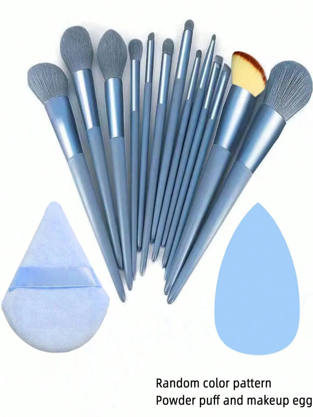 Professional 13-Piece Blue Makeup Brush Set with Blending Sponge & Powder Puff - Complete Cosmetic Kit for Flawless Foundation