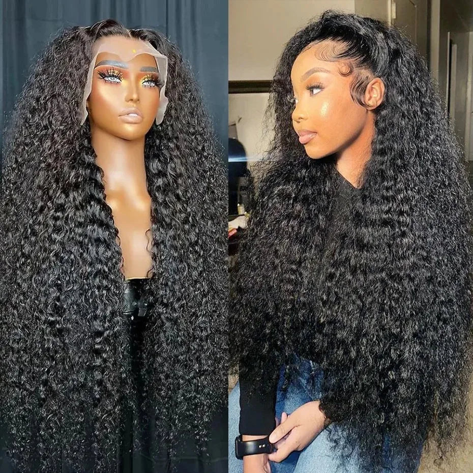 Long Deep Wave Black Color Synthetic 13X4 HD Lace Frontal Wig For Black Women Prepucked Bleach Knots Glueless Wig Daily Party