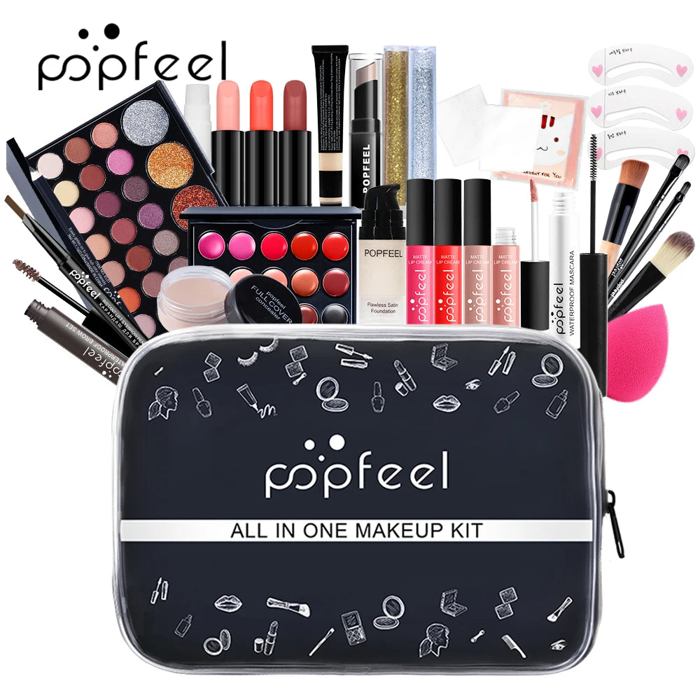 All in One Makeup Kit Full Makeup Kit Gift for Women Teen Girl Nude Eyeshadow Foundation Primer Brush Nude Lipgloss