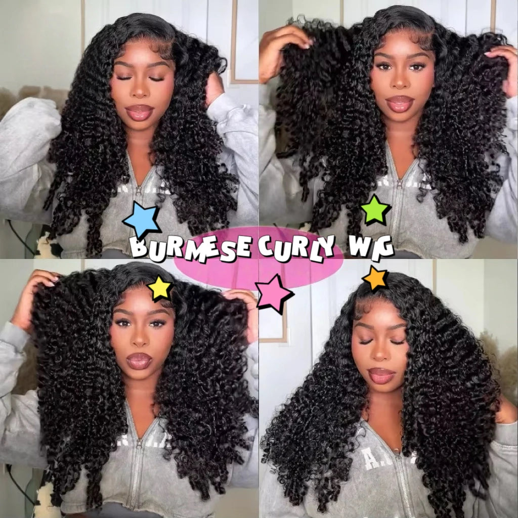30 36 46 Inches Burmese Curly 13x6 Hd Lace Front  Human Hair Hair Wig 200 Density 13x4 7x6 Lace Full Frontal Hair Wigs For Women