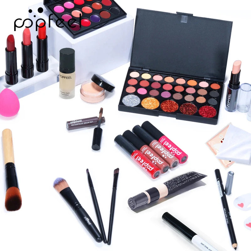 POPFEEL Christmas Makeup Set - Complete Collection of Eyeshadow, Foundation, Lipstick for Holiday Celebrations and Everyday Glam