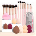 Set of 25 professional makeup tools, including makeup brushes, eyebrow trimmers, plush bags, powder puffs, sponge balls