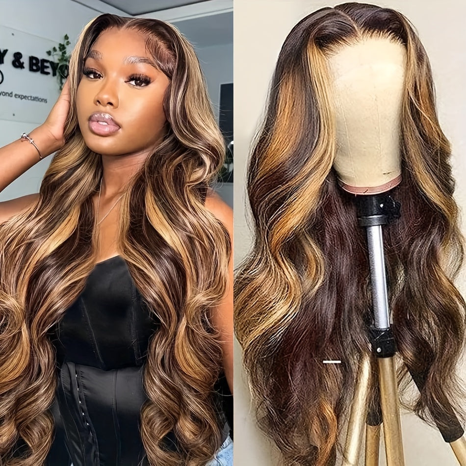 Highlight 4x4 Lace Front Wig Body Wave Human Hair Wigs For Women P4/27 Ombre Honey Blonde Body Wavy 4x4 Lace Closure Human Hair Wig 150%