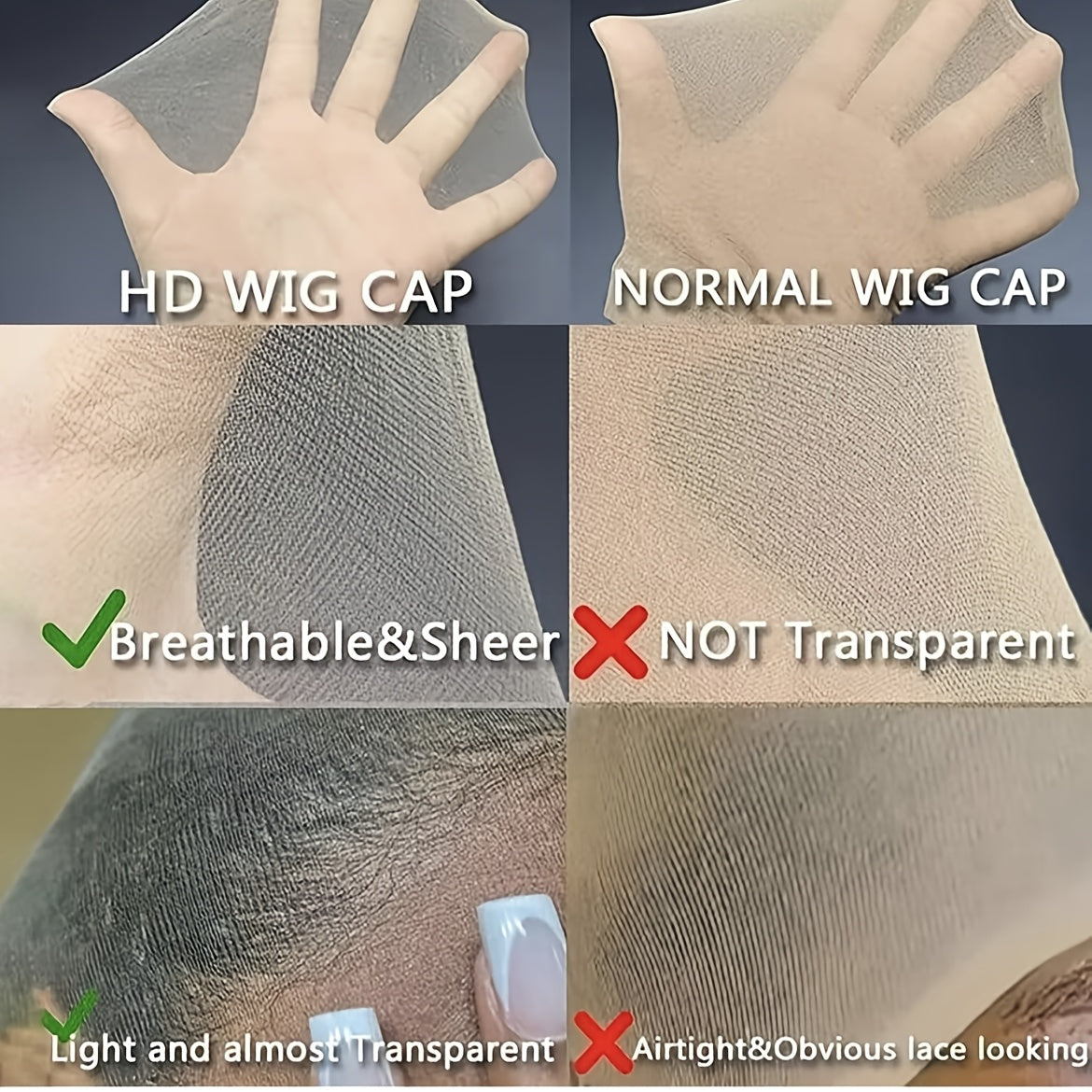 4/10pcs HD Ultra-Thin Stretchy Nylon Wig Cap- Invisible, Lightweight, Breathable & Durable - Perfect for Lace Front Wigs & All Hair Types, Hairpiece Accessory, Seamless Cap, Lightweight Material, Soft Fabric, Beauty Professio