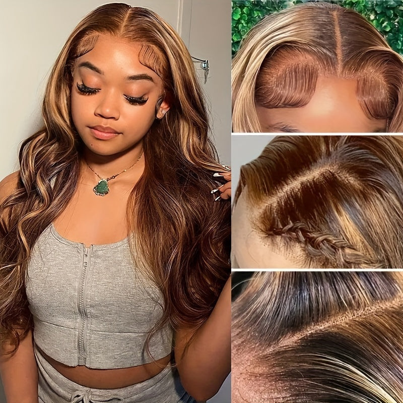 Highlight 4x4 Lace Front Wig Body Wave Human Hair Wigs For Women P4/27 Ombre Honey Blonde Body Wavy 4x4 Lace Closure Human Hair Wig 150%